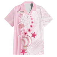 Pink Plumeria Sea Shell Family Matching Off Shoulder Short Dress and Hawaiian Shirt Starfish Polynesian Pattern - Polynesian Pride