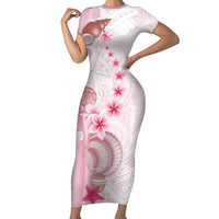 Pink Plumeria Sea Shell Family Matching Short Sleeve Bodycon Dress and Hawaiian Shirt Starfish Polynesian Pattern - Polynesian Pride