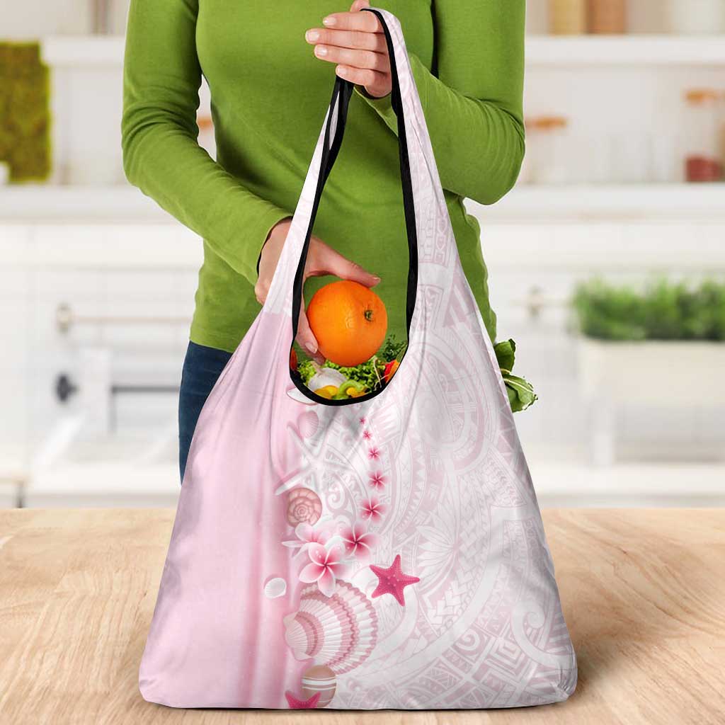 Pink Plumeria Sea Shell Grocery Bag Starfish Polynesian Pattern - Polynesian Pride