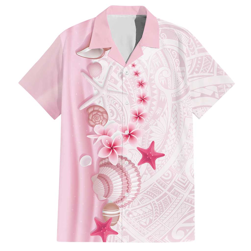 Pink Plumeria Sea Shell Hawaiian Shirt Starfish Polynesian Pattern - Polynesian Pride