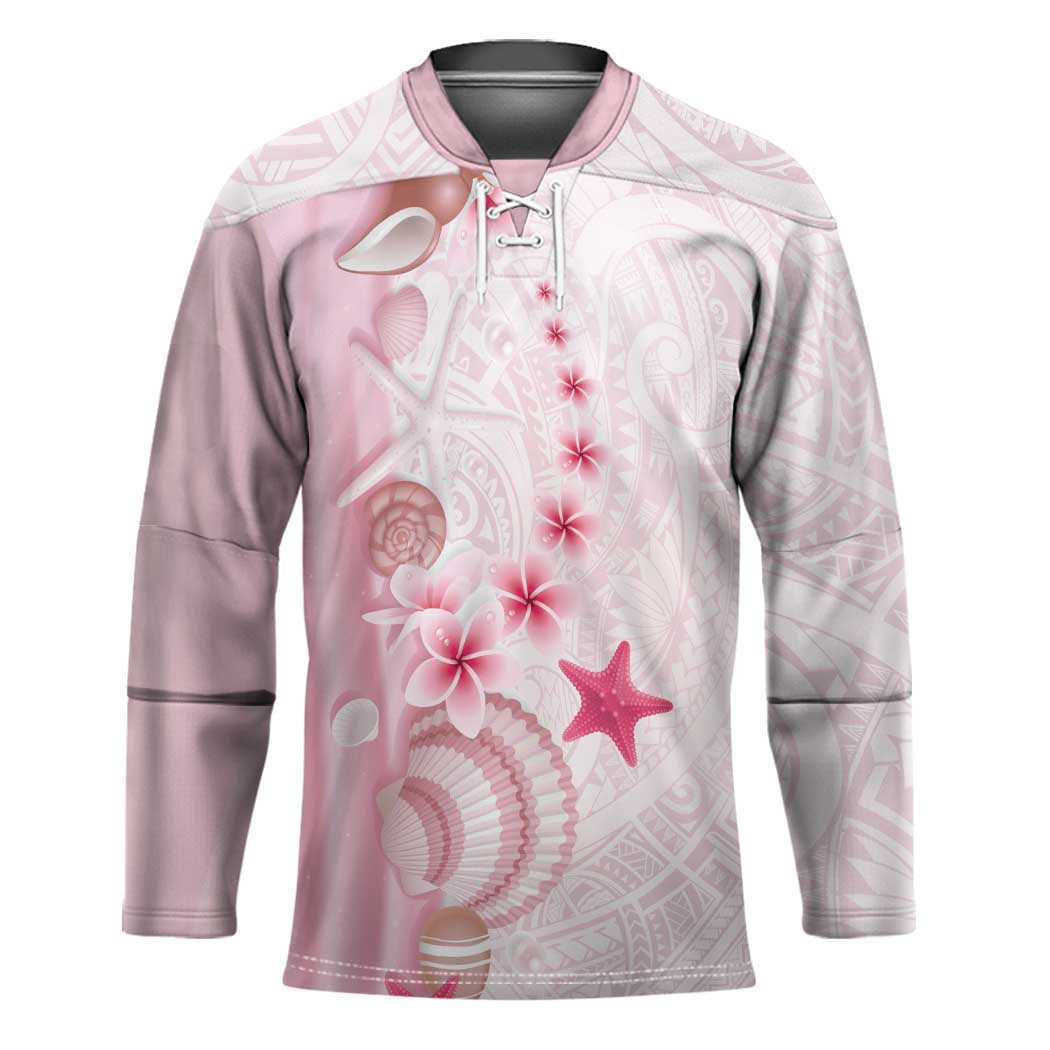 Pink Plumeria Sea Shell Hockey Jersey Starfish Polynesian Pattern - Polynesian Pride