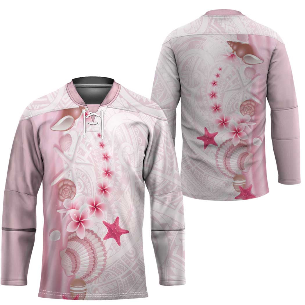 Pink Plumeria Sea Shell Hockey Jersey Starfish Polynesian Pattern - Polynesian Pride