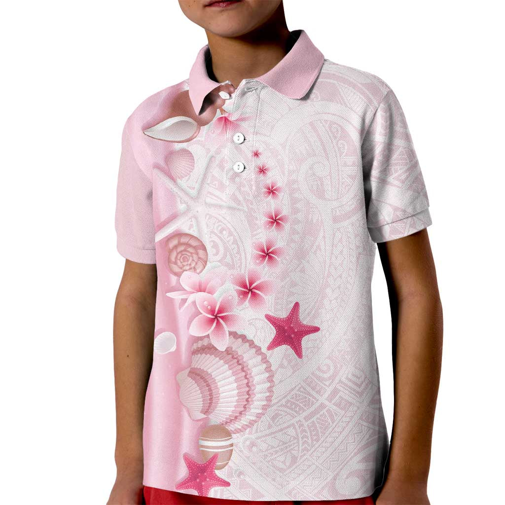 Pink Plumeria Sea Shell Kid Polo Shirt Starfish Polynesian Pattern - Polynesian Pride