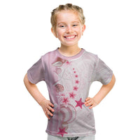 Pink Plumeria Sea Shell Kid T Shirt Starfish Polynesian Pattern - Polynesian Pride