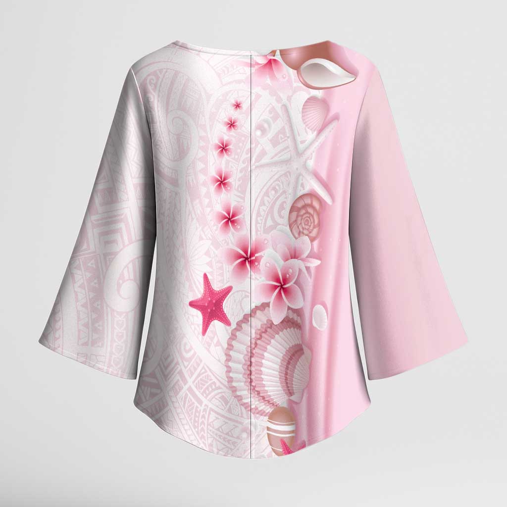 Pink Plumeria Sea Shell Kimono Sleeve Blouse Starfish Polynesian Pattern - Polynesian Pride