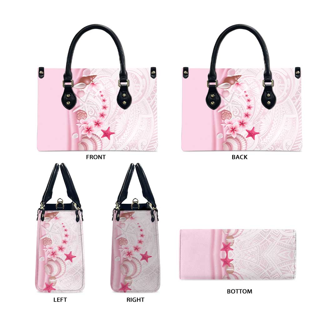 Pink Plumeria Sea Shell Leather Bag Starfish Polynesian Pattern - Polynesian Pride