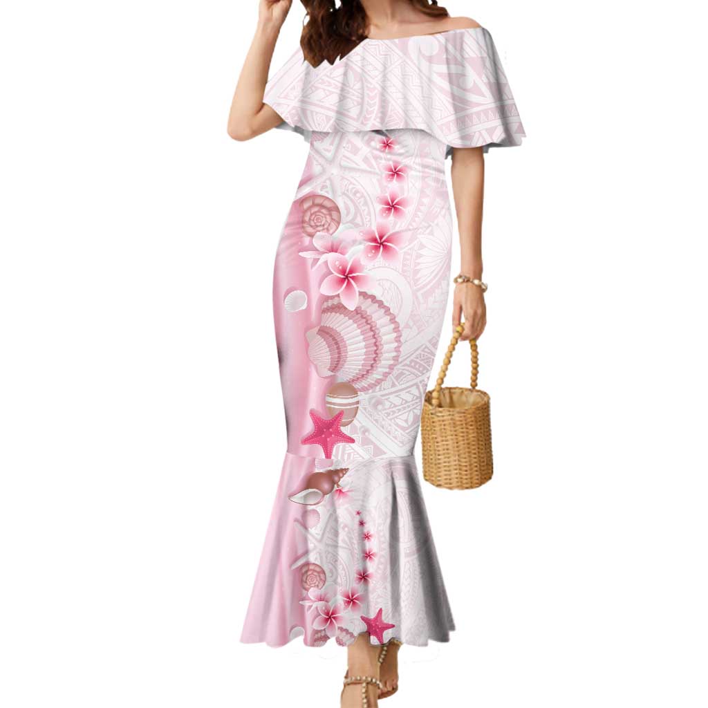 Pink Plumeria Sea Shell Mermaid Dress Starfish Polynesian Pattern LT01 Women Pink - Polynesian Pride