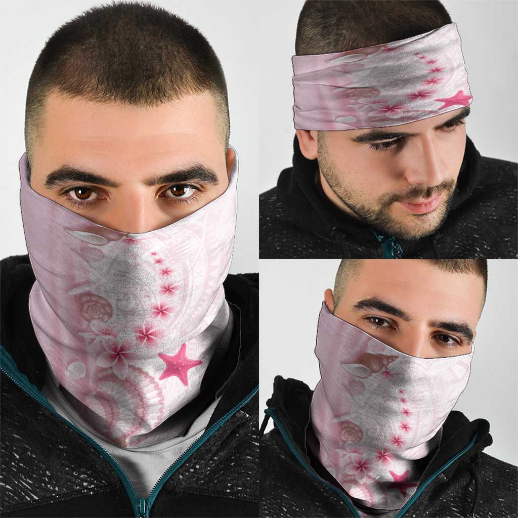 Pink Plumeria Sea Shell Neck Gaiter Starfish Polynesian Pattern - Polynesian Pride