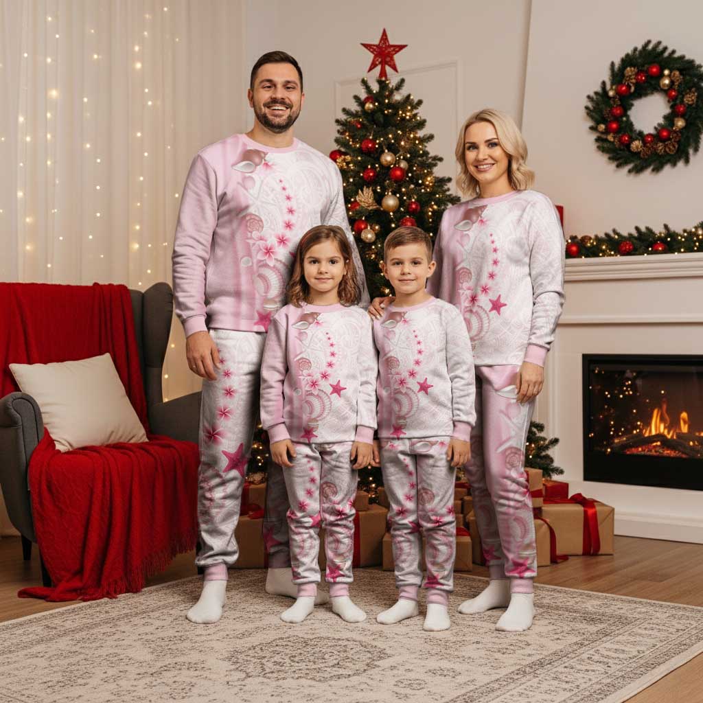 Pink Plumeria Sea Shell Christmas Pajama Set Starfish Polynesian Pattern - Polynesian Pride