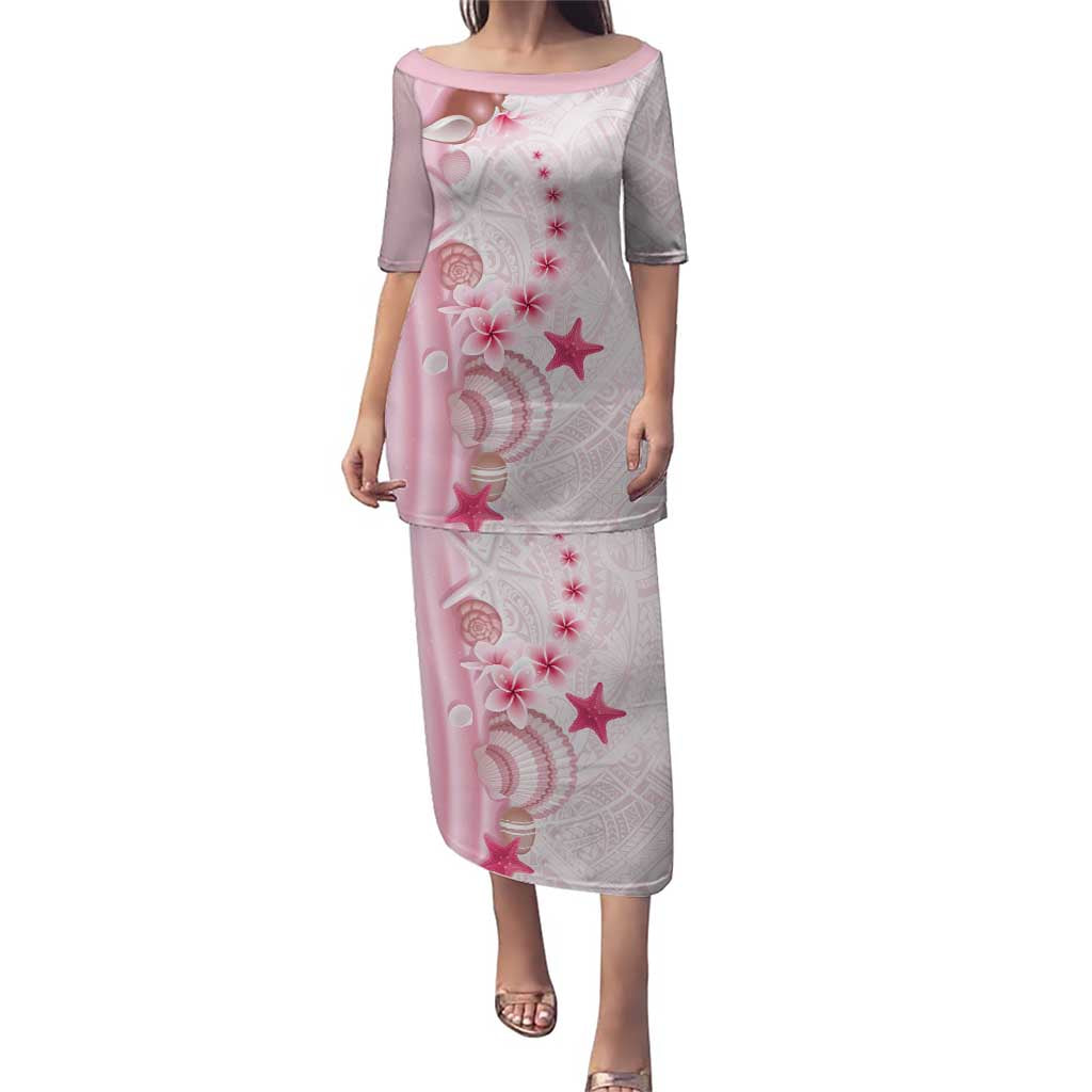 Pink Plumeria Sea Shell Puletasi Starfish Polynesian Pattern - Polynesian Pride