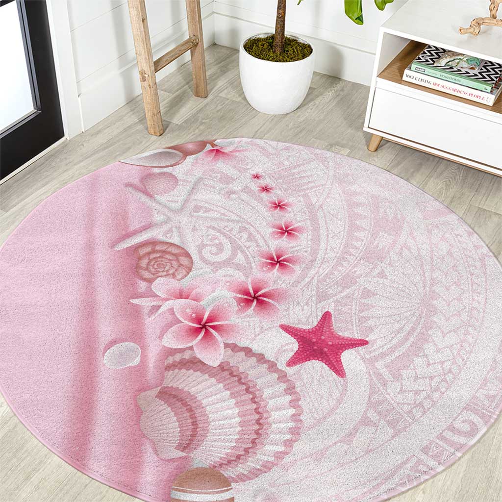 Pink Plumeria Sea Shell Round Carpet Starfish Polynesian Pattern LT01 Pink - Polynesian Pride