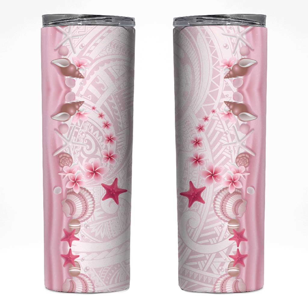 Pink Plumeria Sea Shell Skinny Tumbler Starfish Polynesian Pattern LT01 Pink - Polynesian Pride