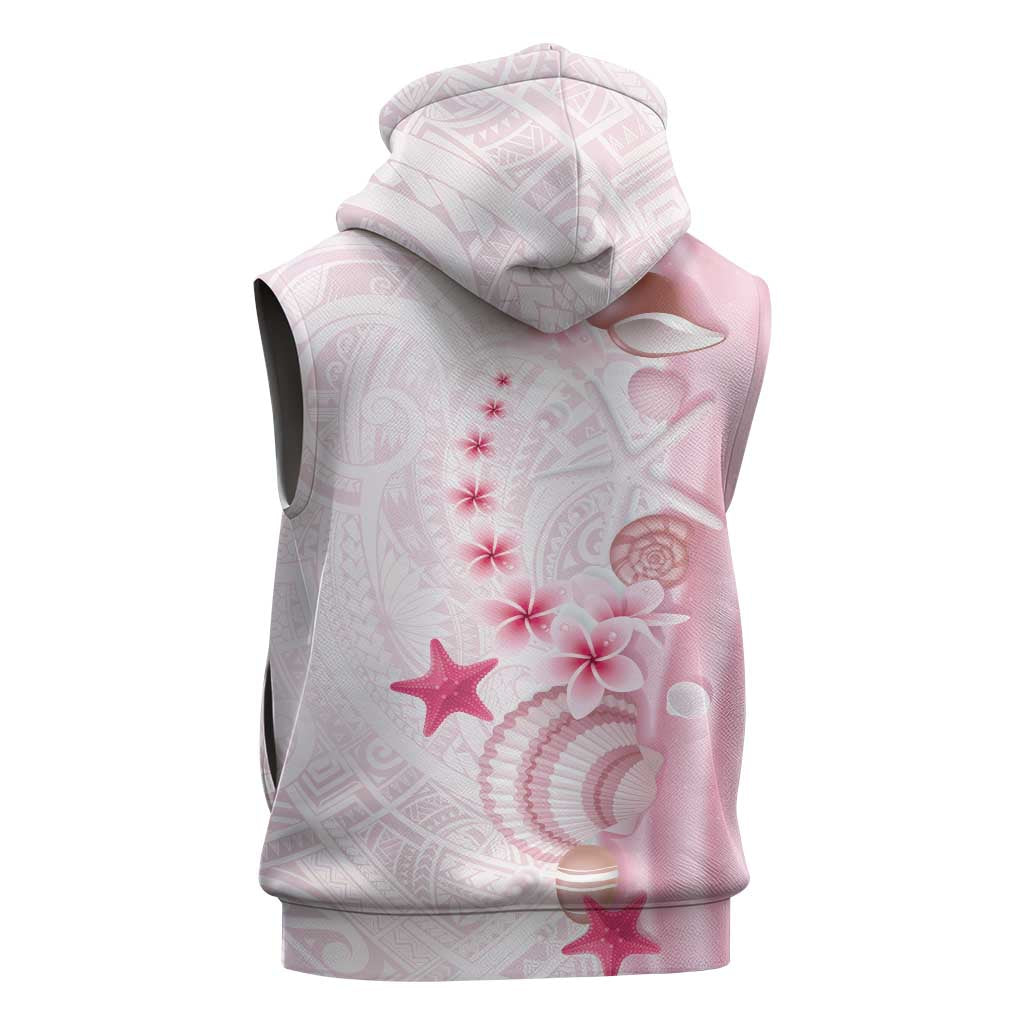 Pink Plumeria Sea Shell Sleeveless Zip Hoodie Starfish Polynesian Pattern - Polynesian Pride
