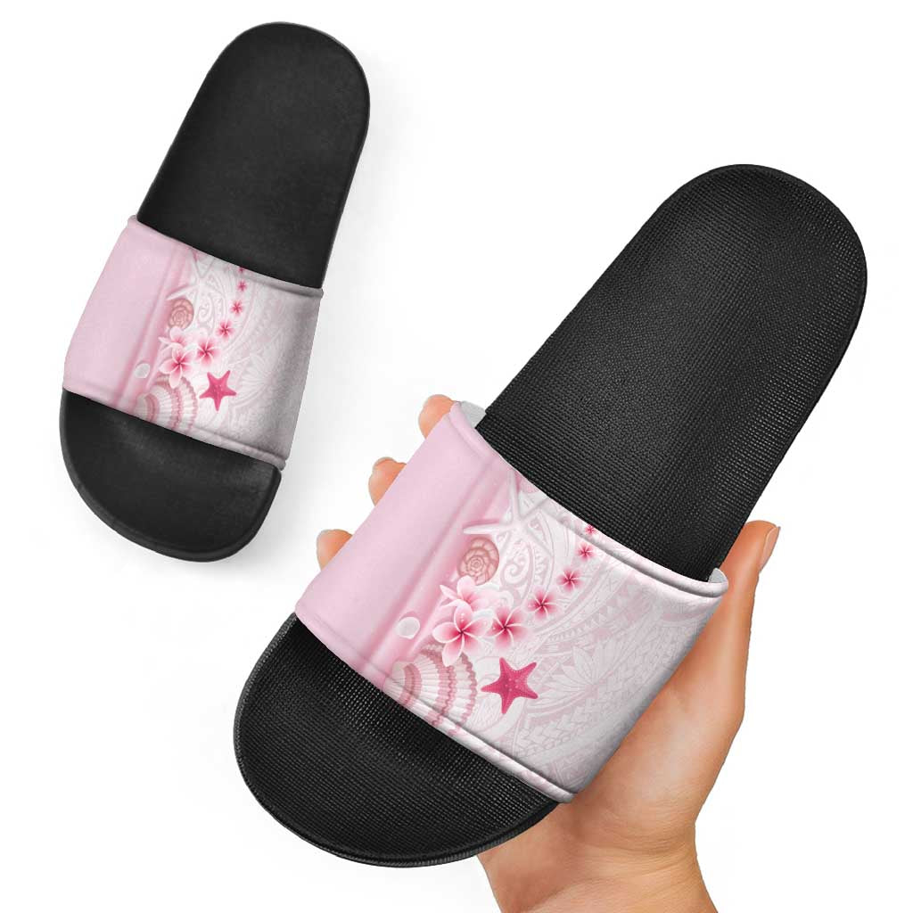 Pink Plumeria Sea Shell Slide Sandals Starfish Polynesian Pattern - Polynesian Pride