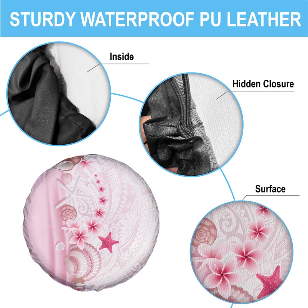 Pink Plumeria Sea Shell Spare Tire Cover Starfish Polynesian Pattern - Polynesian Pride