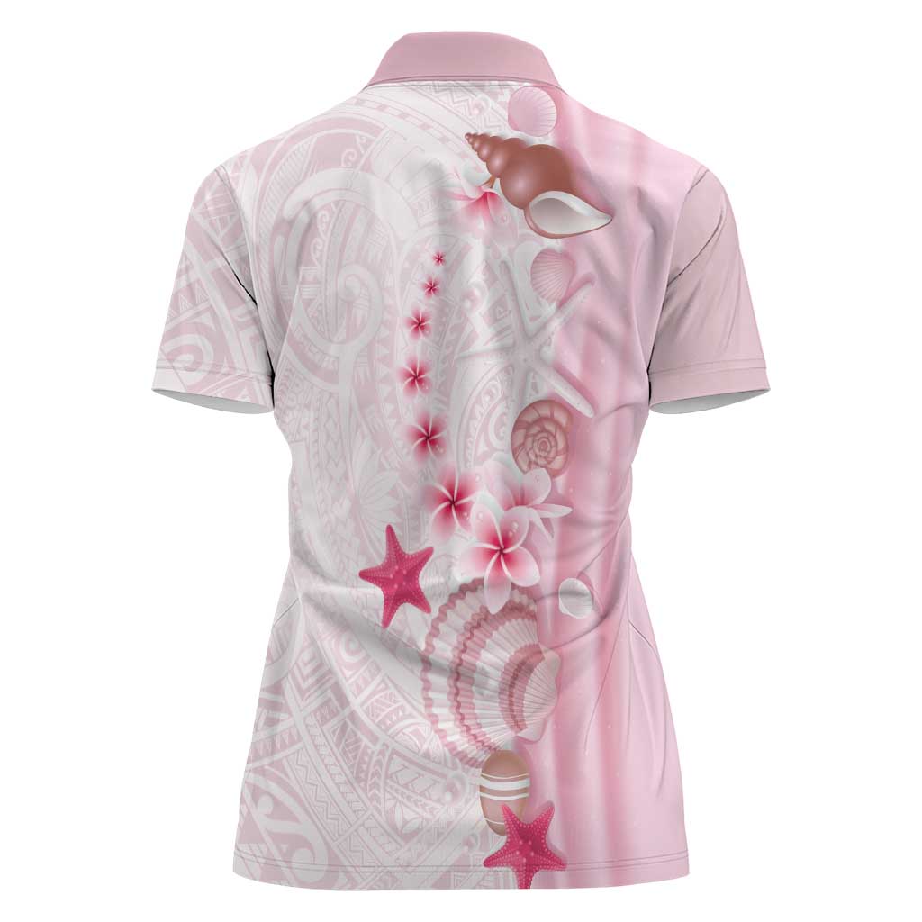 Pink Plumeria Sea Shell Women Polo Shirt Starfish Polynesian Pattern - Polynesian Pride