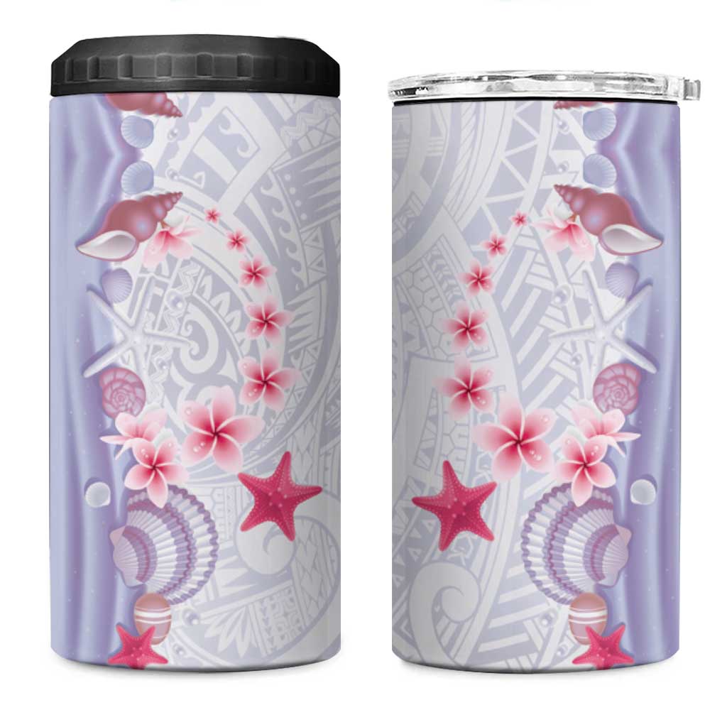 Purple Plumeria Sea Shell 4 in 1 Can Cooler Tumbler Starfish Polynesian Pattern LT01 One Size: 16 oz Purple - Polynesian Pride