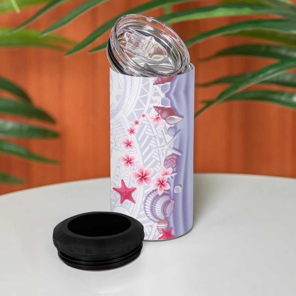 Purple Plumeria Sea Shell 4 in 1 Can Cooler Tumbler Starfish Polynesian Pattern LT01 - Polynesian Pride