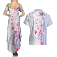 Purple Plumeria Sea Shell Couples Matching Summer Maxi Dress and Hawaiian Shirt Starfish Polynesian Pattern - Polynesian Pride