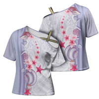 Purple Plumeria Sea Shell Cross Shoulder Shirt Starfish Polynesian Pattern - Polynesian Pride