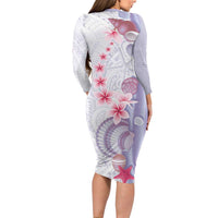 Purple Plumeria Sea Shell Family Matching Long Sleeve Bodycon Dress and Hawaiian Shirt Starfish Polynesian Pattern LT01 - Polynesian Pride