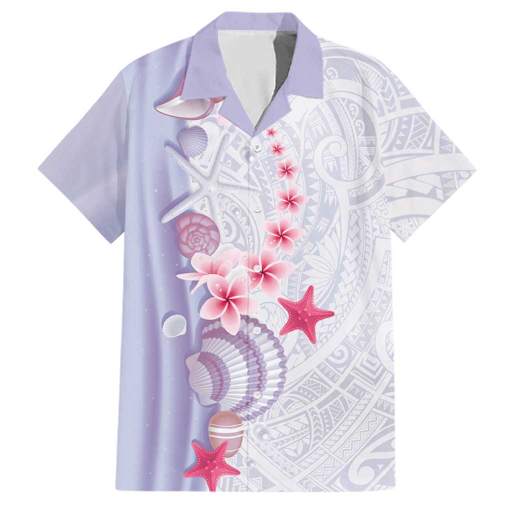 Purple Plumeria Sea Shell Family Matching Off The Shoulder Long Sleeve Dress and Hawaiian Shirt Starfish Polynesian Pattern LT01 Dad's Shirt - Short Sleeve Purple - Polynesian Pride
