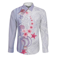 Purple Plumeria Sea Shell Family Matching Off Shoulder Maxi Dress and Hawaiian Shirt Starfish Polynesian Pattern - Polynesian Pride