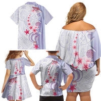 Purple Plumeria Sea Shell Family Matching Off Shoulder Short Dress and Hawaiian Shirt Starfish Polynesian Pattern - Polynesian Pride