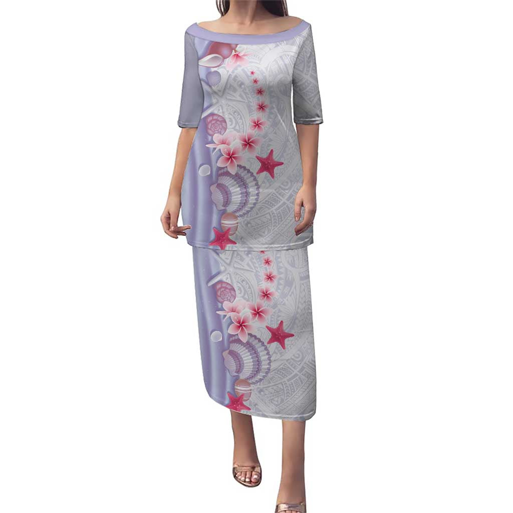 Purple Plumeria Sea Shell Family Matching Puletasi and Hawaiian Shirt Starfish Polynesian Pattern - Polynesian Pride