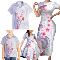 Purple Plumeria Sea Shell Family Matching Short Sleeve Bodycon Dress and Hawaiian Shirt Starfish Polynesian Pattern LT01 - Polynesian Pride