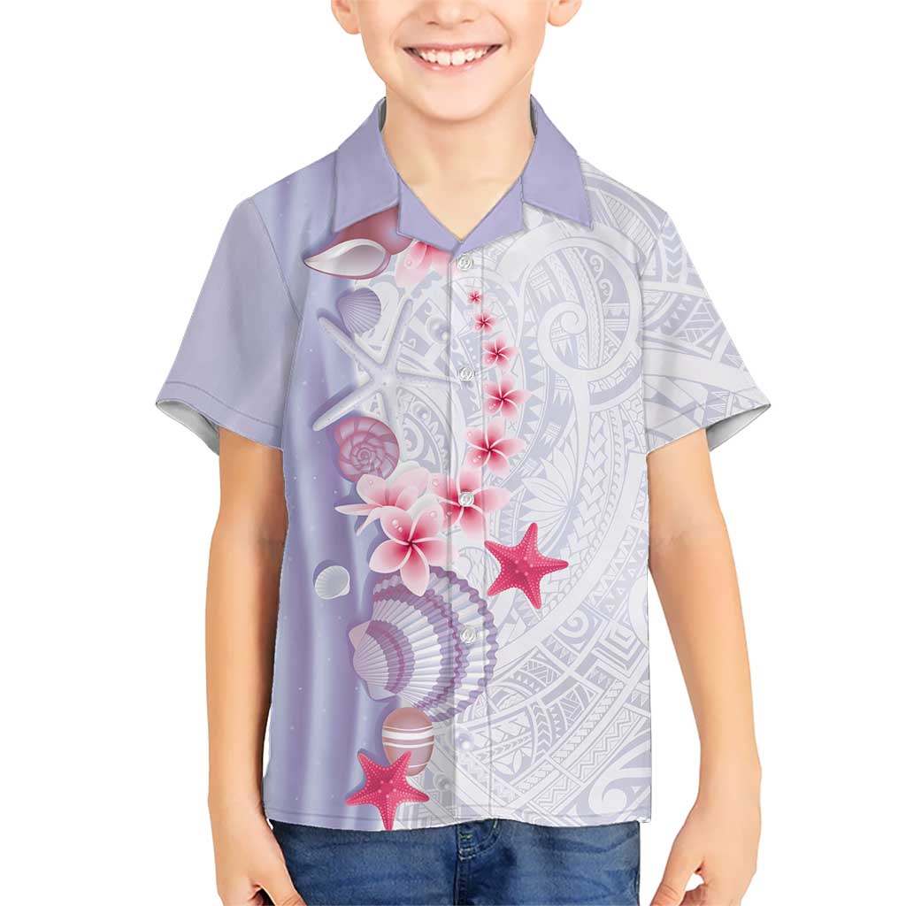 Purple Plumeria Sea Shell Family Matching Tank Maxi Dress and Hawaiian Shirt Starfish Polynesian Pattern - Polynesian Pride