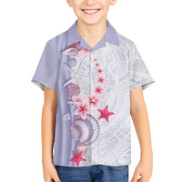 Purple Plumeria Sea Shell Family Matching Tank Maxi Dress and Hawaiian Shirt Starfish Polynesian Pattern - Polynesian Pride