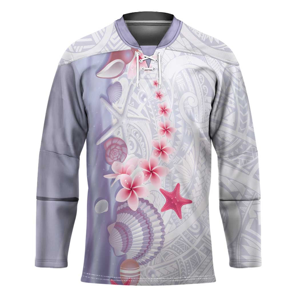 Purple Plumeria Sea Shell Hockey Jersey Starfish Polynesian Pattern - Polynesian Pride