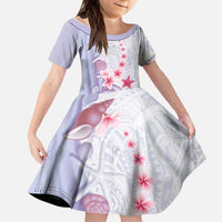 Purple Plumeria Sea Shell Kid Short Sleeve Dress Starfish Polynesian Pattern - Polynesian Pride