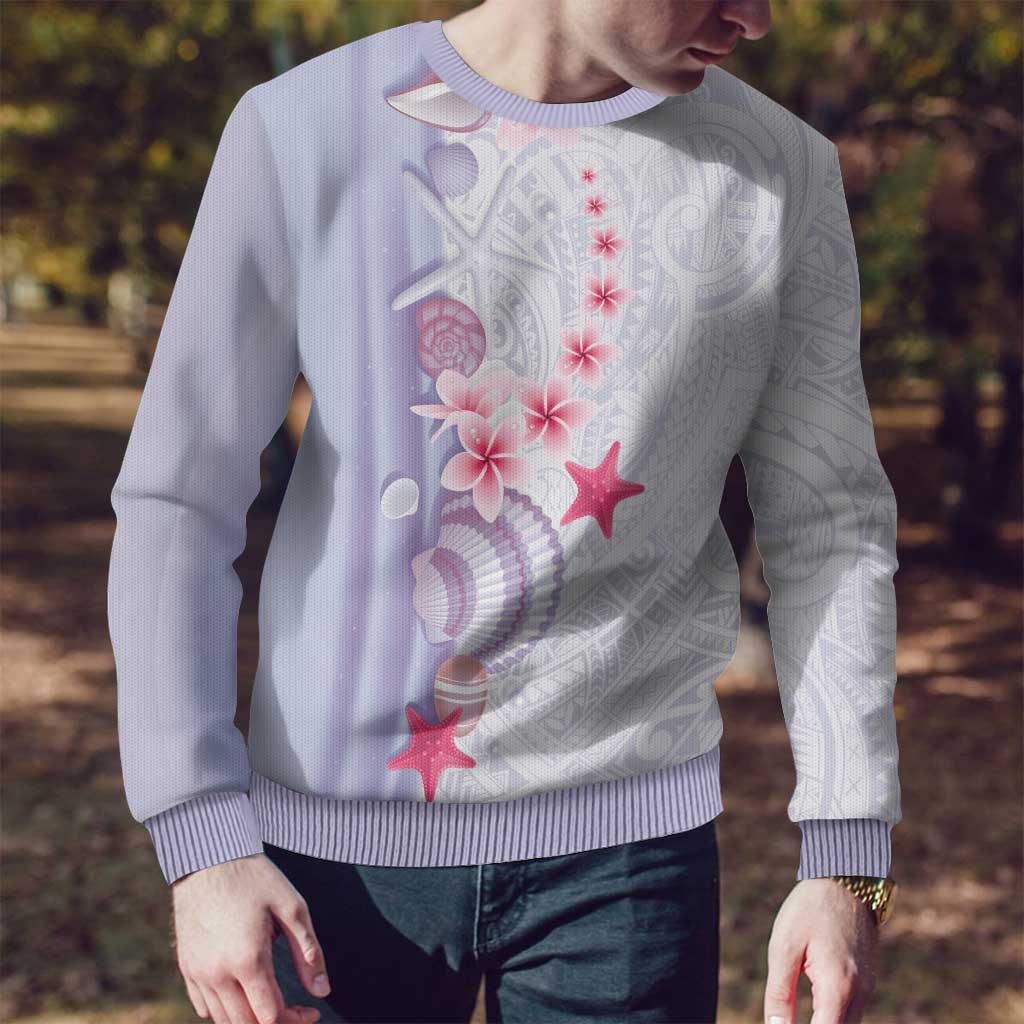 Purple Plumeria Sea Shell Ugly Christmas Sweater Starfish Polynesian Pattern - Polynesian Pride