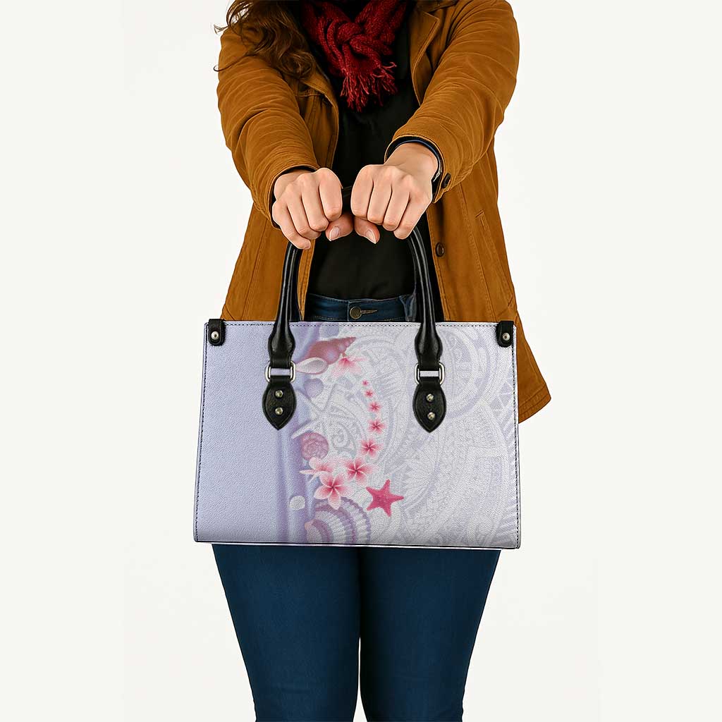 Purple Plumeria Sea Shell Leather Bag Starfish Polynesian Pattern LT01 - Polynesian Pride