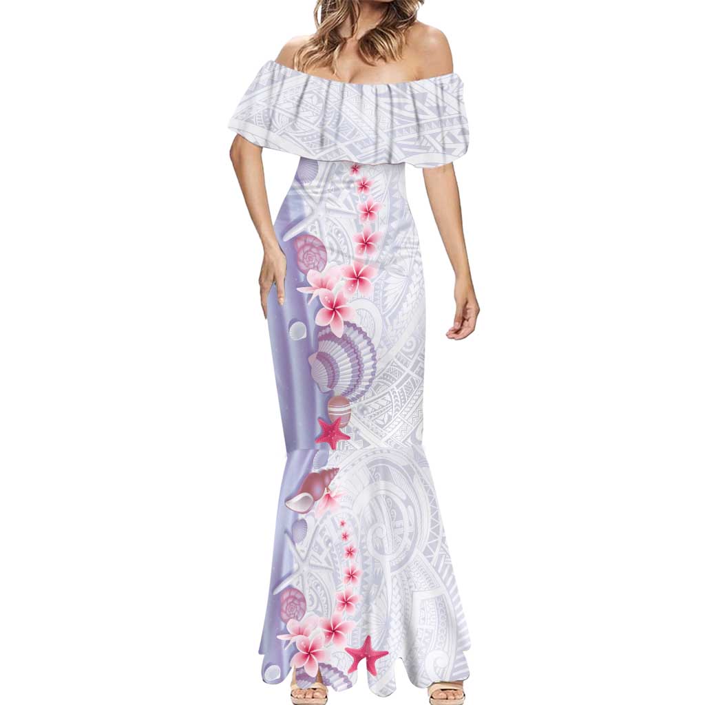 Purple Plumeria Sea Shell Mermaid Dress Starfish Polynesian Pattern - Polynesian Pride