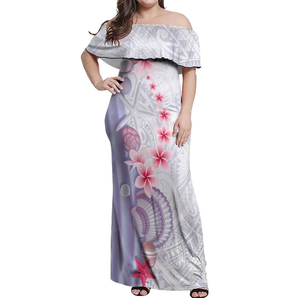 Purple Plumeria Sea Shell Off Shoulder Maxi Dress Starfish Polynesian Pattern LT01 Women Purple - Polynesian Pride
