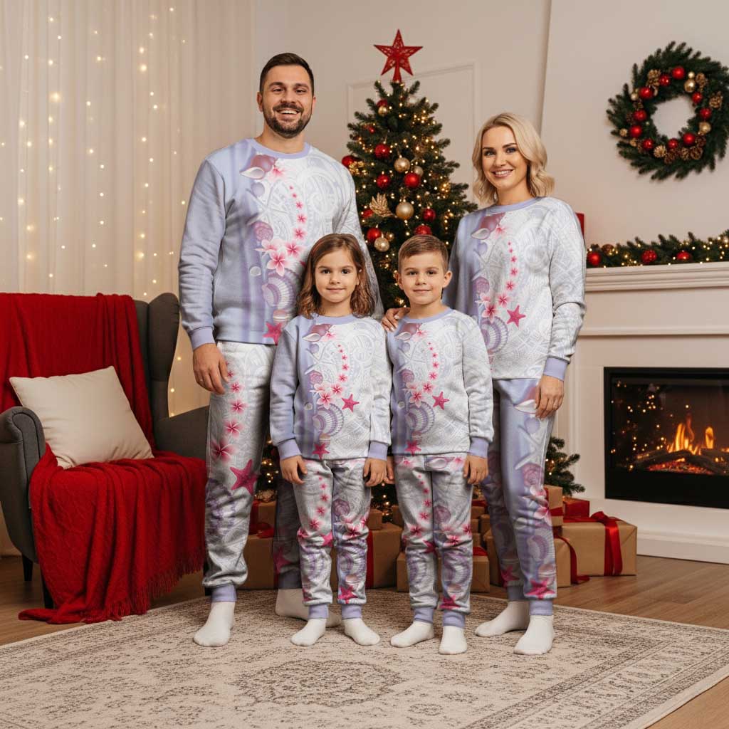 Purple Plumeria Sea Shell Christmas Pajama Set Starfish Polynesian Pattern - Polynesian Pride