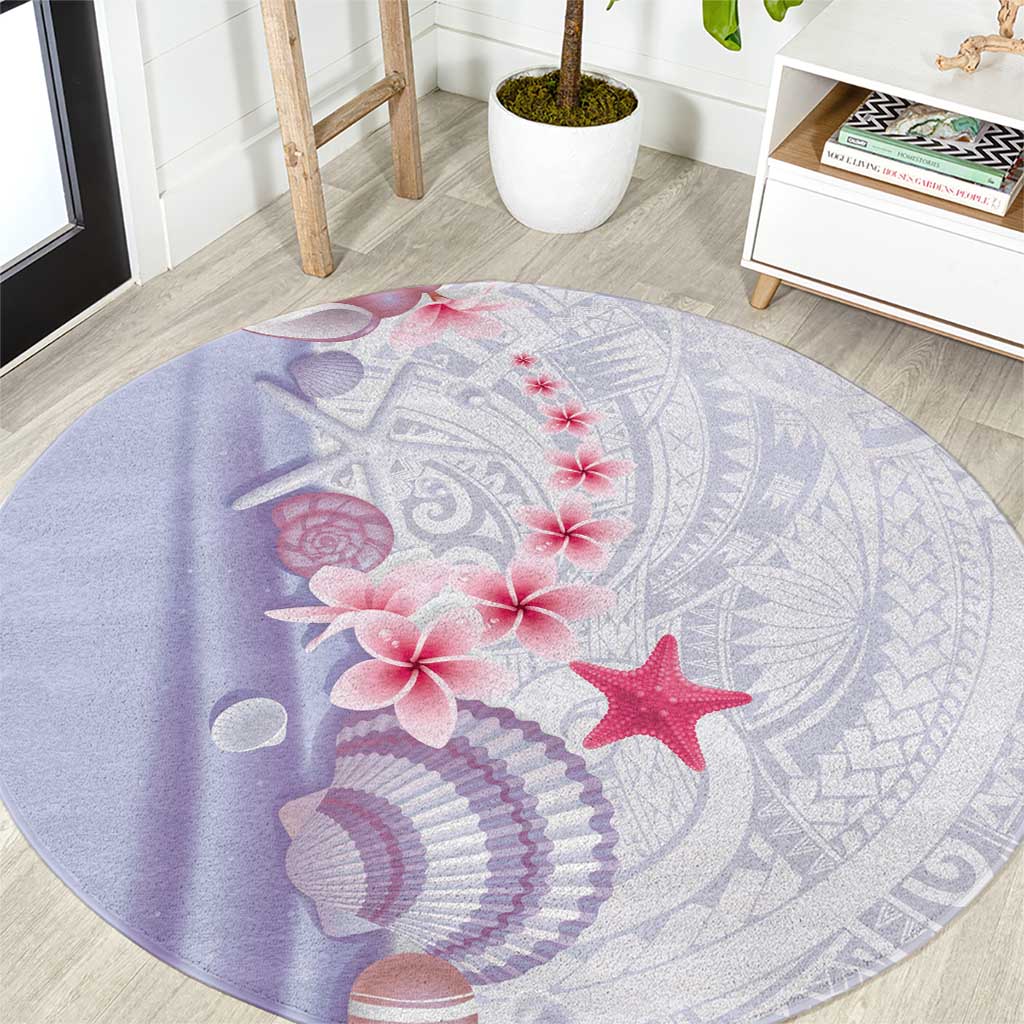 Purple Plumeria Sea Shell Round Carpet Starfish Polynesian Pattern LT01 Purple - Polynesian Pride