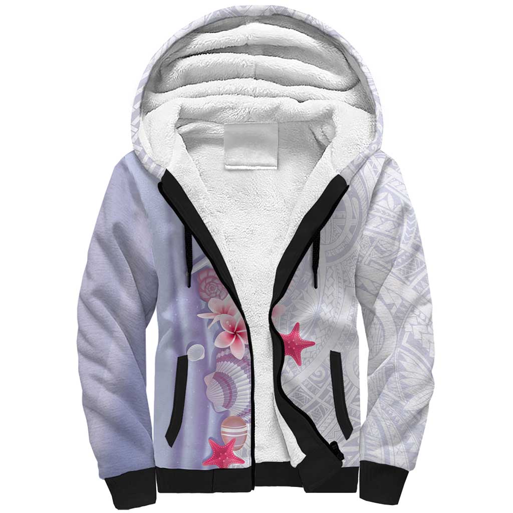 Purple Plumeria Sea Shell Sherpa Hoodie Starfish Polynesian Pattern LT01 Unisex Purple - Polynesian Pride