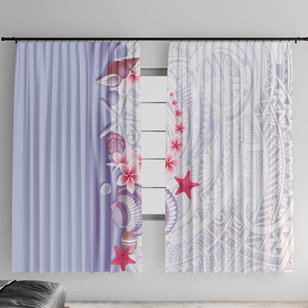 Purple Plumeria Sea Shell Window Curtain Starfish Polynesian Pattern LT01 With Hooks Purple - Polynesian Pride