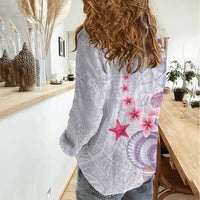 Purple Plumeria Sea Shell Women Casual Shirt Starfish Polynesian Pattern LT01 - Polynesian Pride