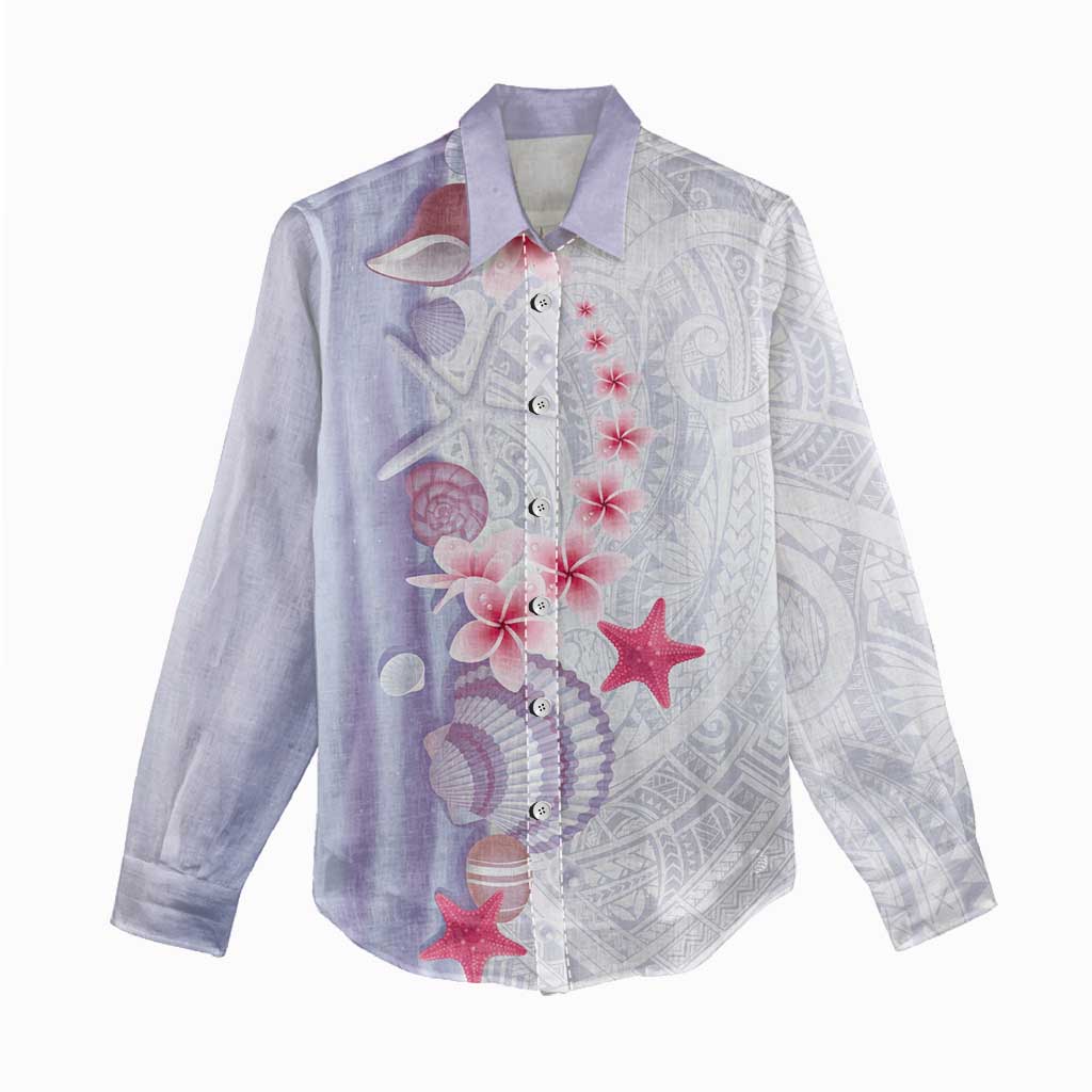 Purple Plumeria Sea Shell Women Casual Shirt Starfish Polynesian Pattern LT01 - Polynesian Pride
