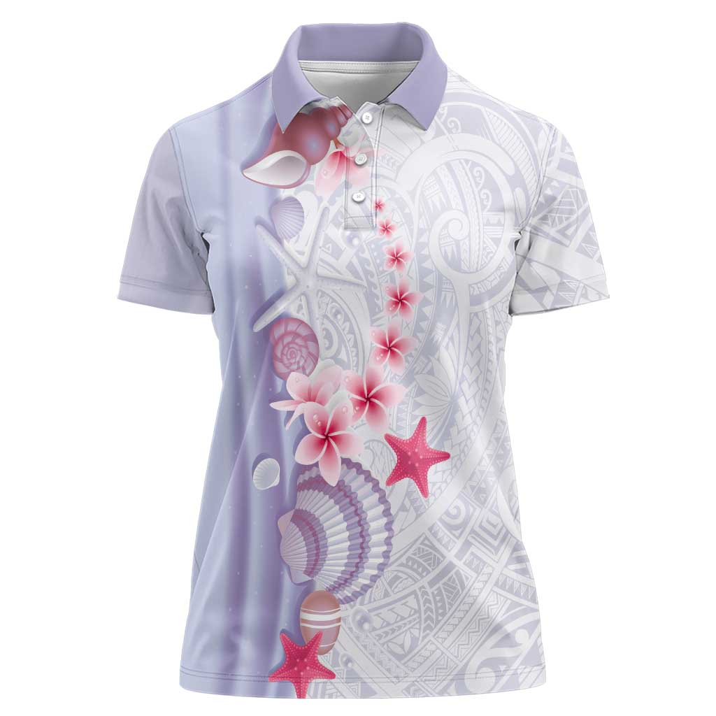 Purple Plumeria Sea Shell Women Polo Shirt Starfish Polynesian Pattern LT01 Female Purple - Polynesian Pride