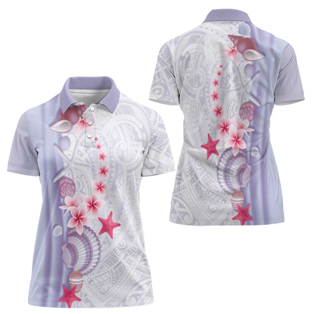 Purple Plumeria Sea Shell Women Polo Shirt Starfish Polynesian Pattern LT01 - Polynesian Pride