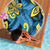 Plumeria Polynesian Pattern Beach Blanket Unique Fantasy Blue Yellow