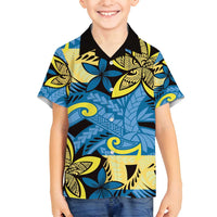 Plumeria Polynesian Pattern Family Matching Long Sleeve Bodycon Dress and Hawaiian Shirt Unique Fantasy Blue Yellow LT01 Son's Shirt Blue - Polynesian Pride