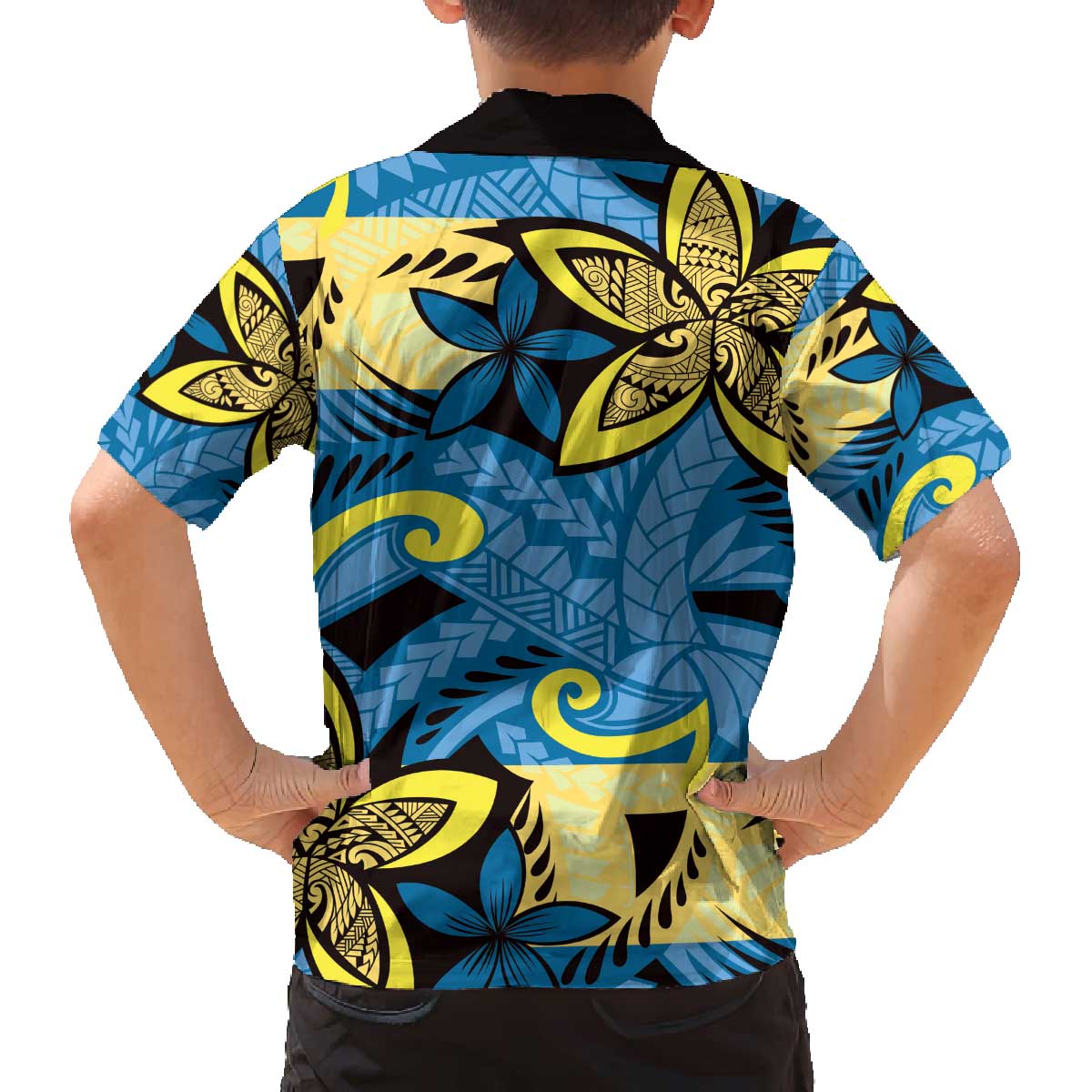 Plumeria Polynesian Pattern Family Matching Off The Shoulder Long Sleeve Dress and Hawaiian Shirt Unique Fantasy Blue Yellow LT01 - Polynesian Pride