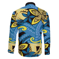 Plumeria Polynesian Pattern Family Matching Off The Shoulder Long Sleeve Dress and Hawaiian Shirt Unique Fantasy Blue Yellow LT01 - Polynesian Pride